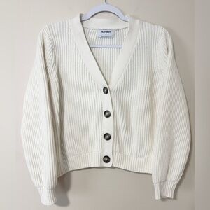 Old Navy White Cotton Ribbed Button Cardigan